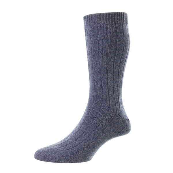 Men's Luxury Cashmere Home & Bed Socks in Light Denim Blue